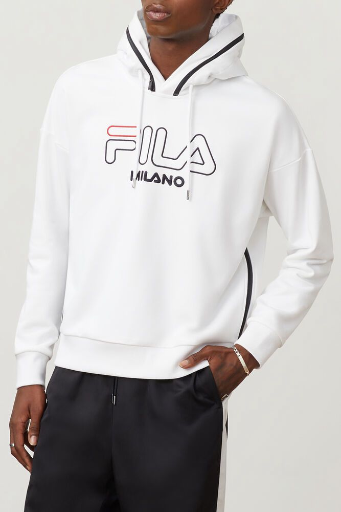 Fila Milano French Terry White Hoodie Mens - NZ 35012-SDJN